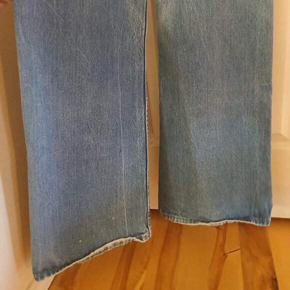 VTG 70s HASH Jeans Denim Bib Star Overalls Wide Flare Leg Zipper Front 30x35 - Picture 4 of 8